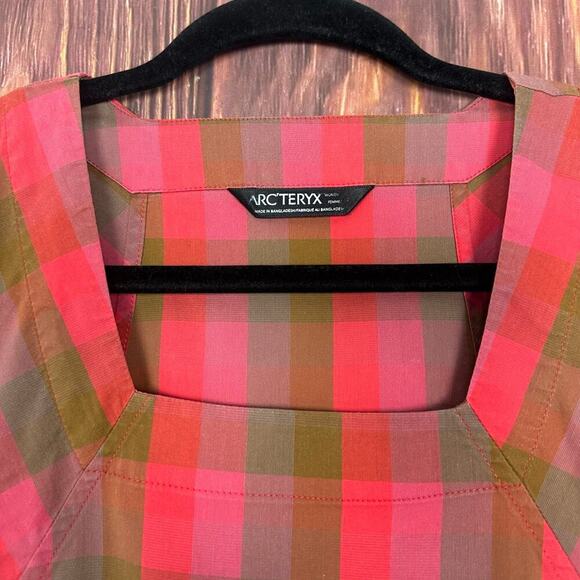 Arcteryx Womens Top Plaid Square Neck Cap Sleeve Red Size S / M - Picture 6 of 7